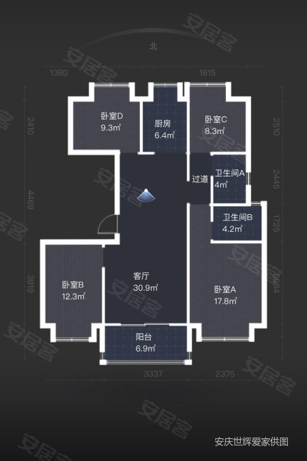 置地皖江府4室2厅2卫133㎡南北94.5万