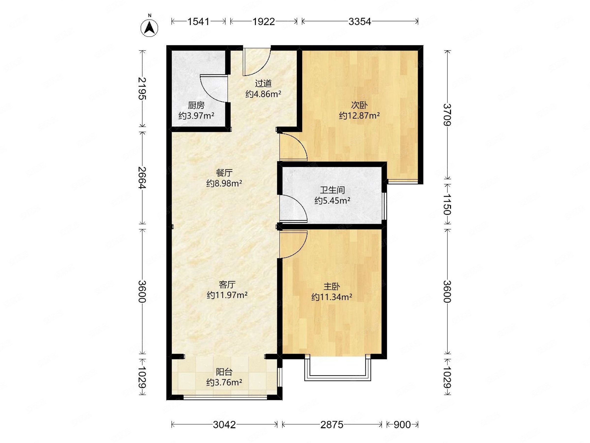 铂宫时代2室1厅1卫93.37㎡南89万