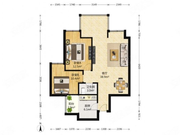 玲珑南域2室2厅1卫91.6㎡南北165万