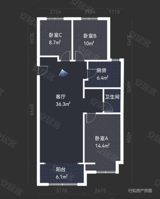 万科长风公馆3室2厅1卫118.17㎡南北119万