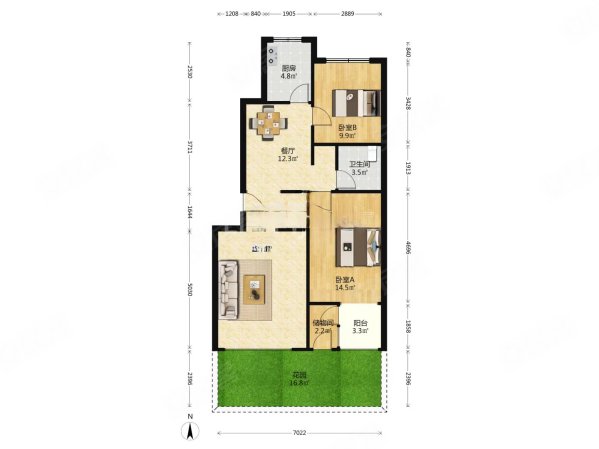 桥华世纪村紫华园2室2厅1卫90.4㎡南北91万