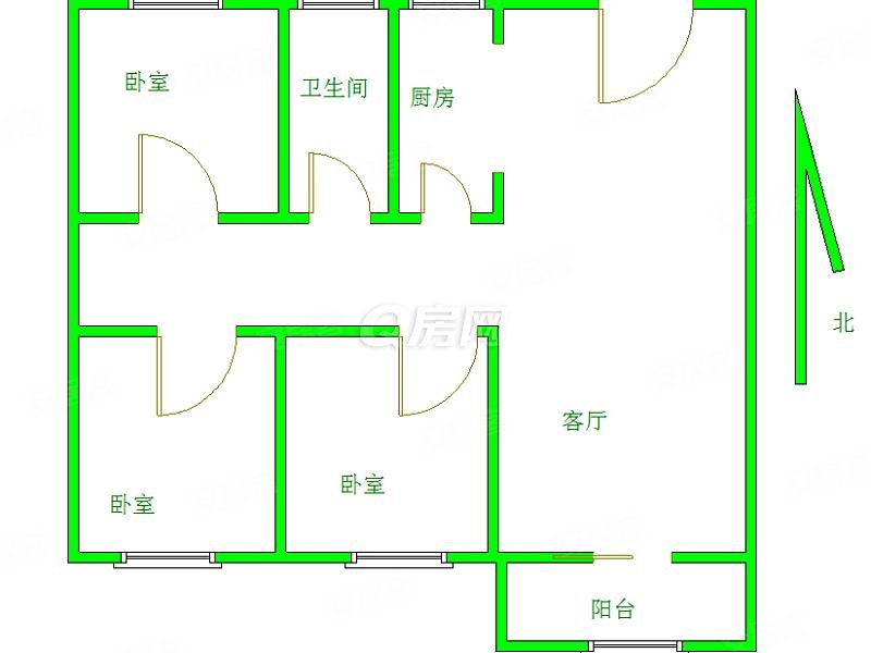 60平方米三房户型图图片