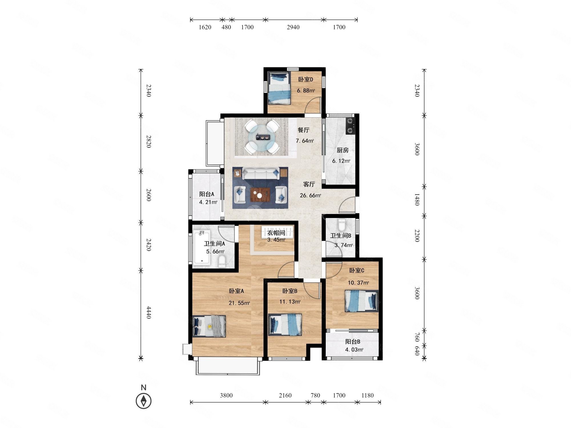 龙湖水晶郦城4室2厅2卫139.64㎡南560万