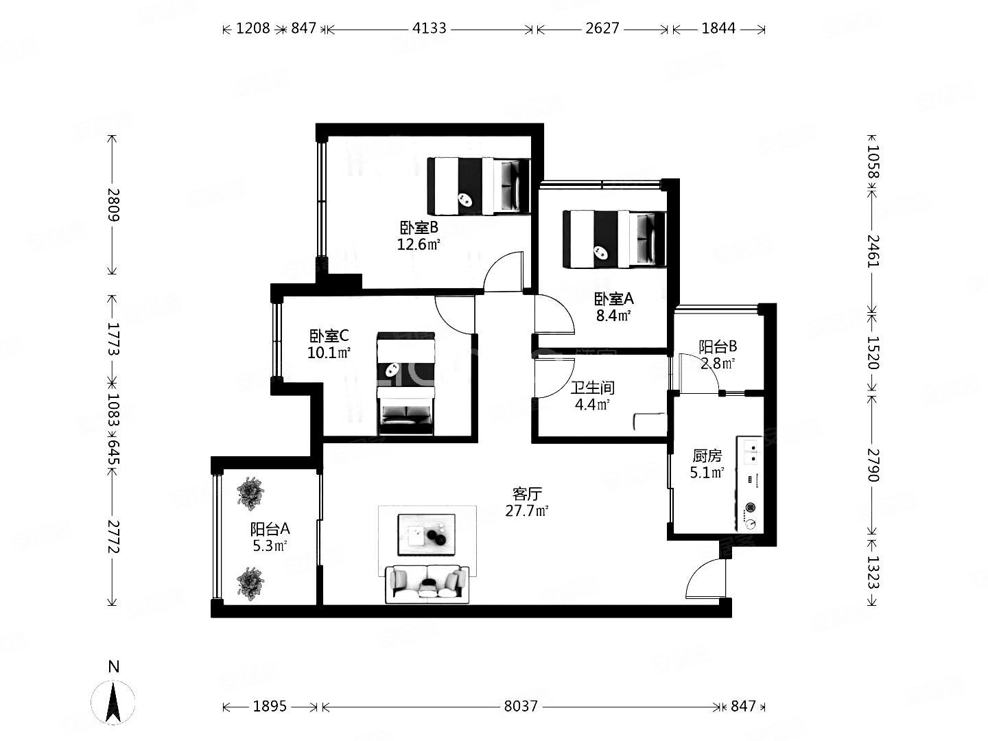 天誉南庭3室2厅1卫92㎡西南370万