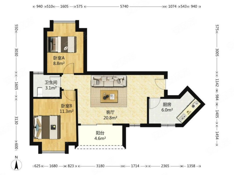 金碧领秀国际 2 房  73 方
