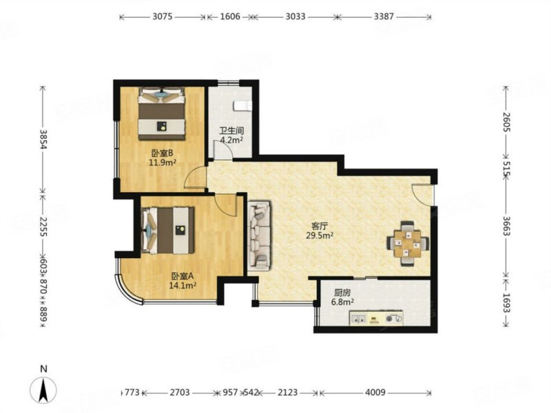 燕郊天洋城2室2厅1卫0厨0阳台