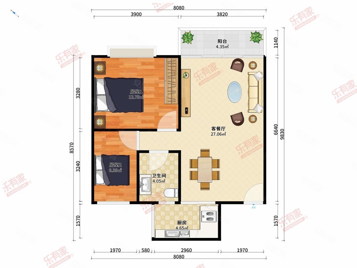 泰华锦绣城2室2厅1卫79.5㎡南北312万