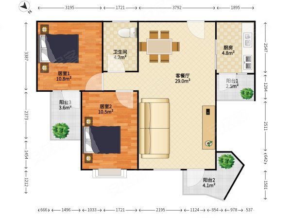 润恒尚园2室2厅1卫81.68㎡东北499万