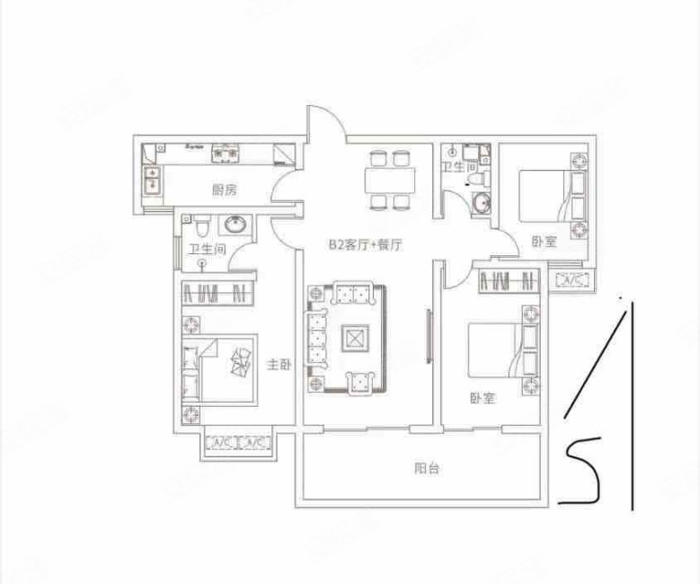美伦骊园3室2厅2卫116㎡南北61万