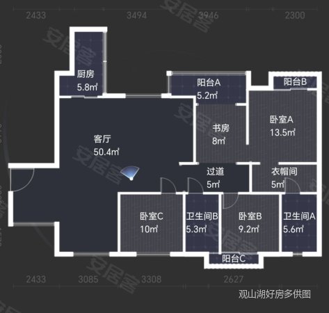 中天会展城A4组团4室2厅2卫151.76㎡南北130万