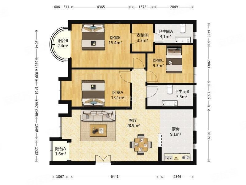 嘉林花园3室2厅2卫122.84㎡东西1050万