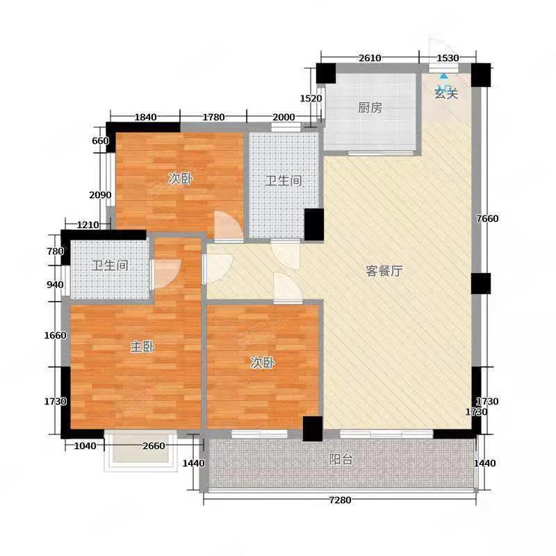 福园雅境3室2厅2卫120㎡南北59.8万