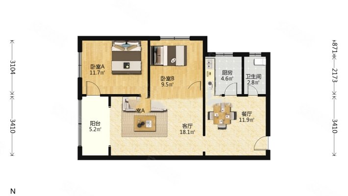 内双楠大石西路百花小区67万2居室户型方正,百花幼儿园宿舍二手房,67