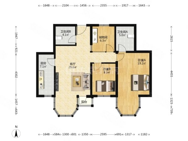 珠江帝景(e区)2室1厅1卫114.46㎡南1145万