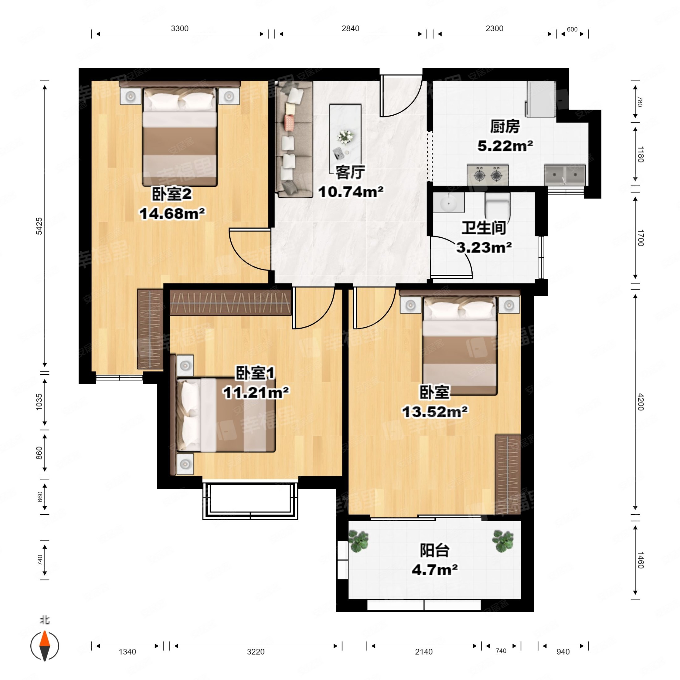 群升江山城3室2厅1卫75.29㎡南129万