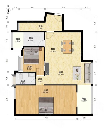 商城世纪村3室2厅2卫112.14㎡南北125万