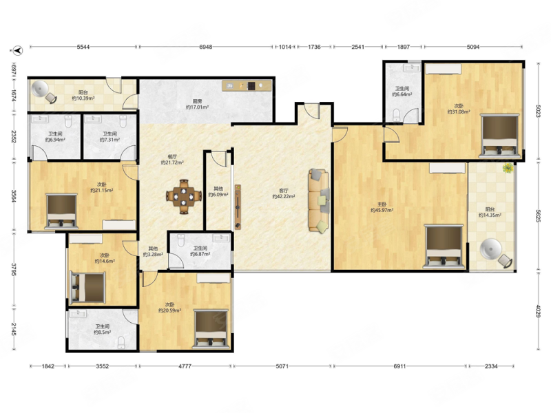 大学城次新房  博林天瑞 大平层5房 南北通透 高楼层看山景
