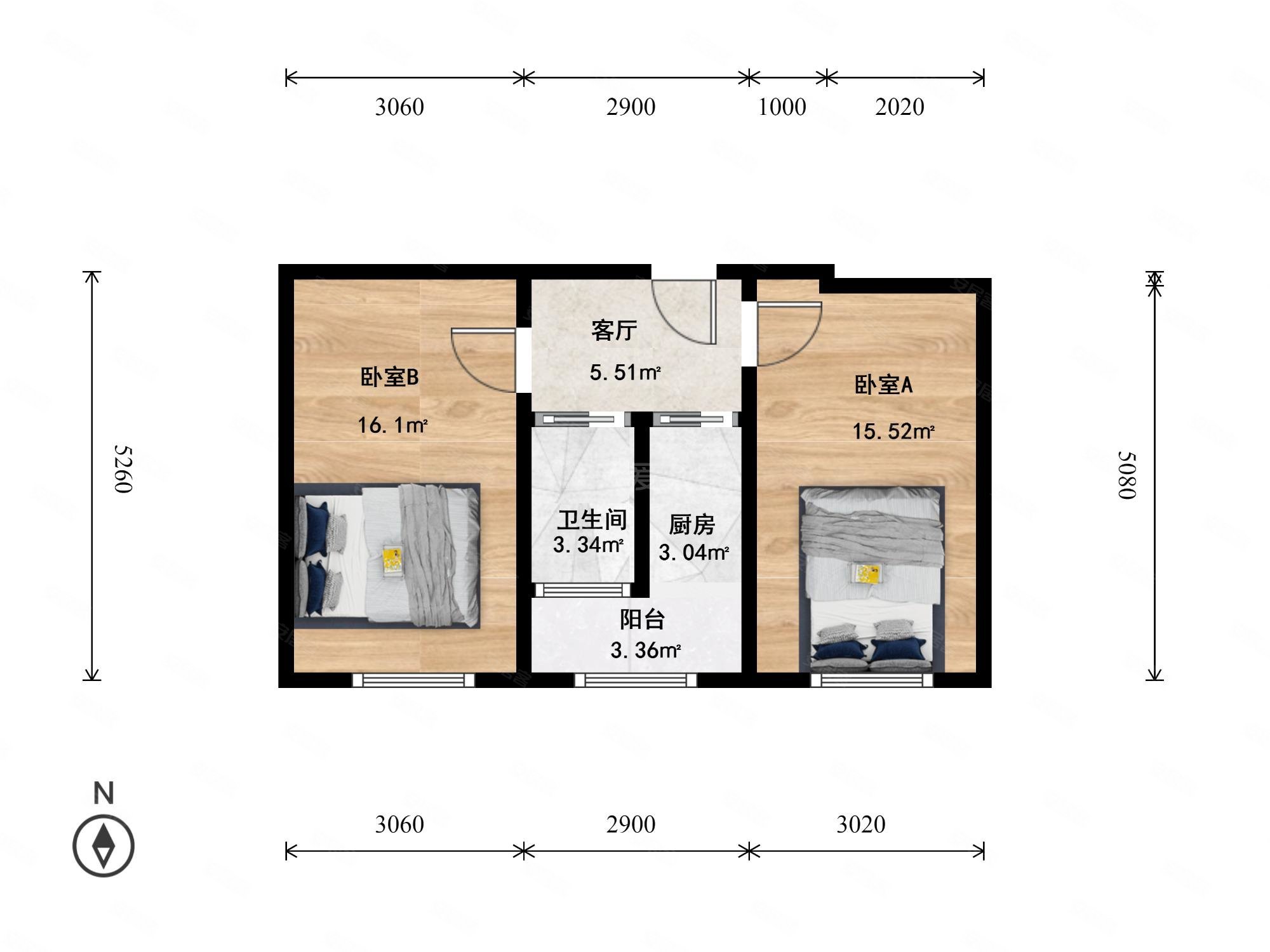 羊坊店路16号院2室1厅1卫61.3㎡南478万