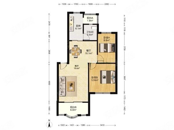 鹏兴一期(精装 随时入住)80平米2房2厅 全家电4800元