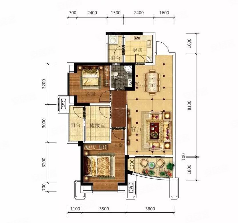 碧波豪庭套三单卫94.76平米56.8万
