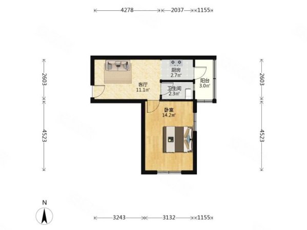 林苑东里1室1厅1卫41.6㎡东南102万