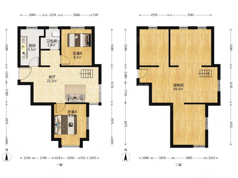 宏都熙景2室1厅1卫124.32㎡南北215万