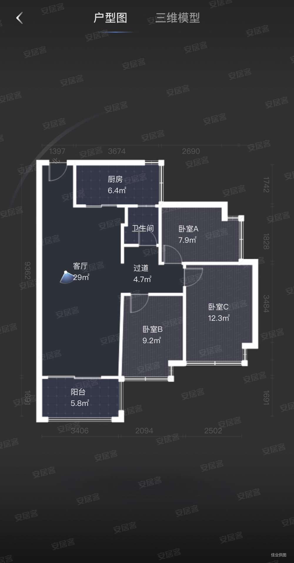 汇景豪园3室2厅1卫96.59㎡南北150万