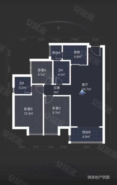 保利同济府3室2厅2卫95.01㎡南225万