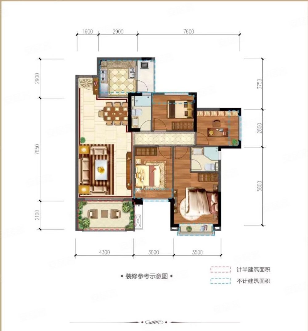 飞洋华府龙岸4室2厅2卫128㎡南北85万