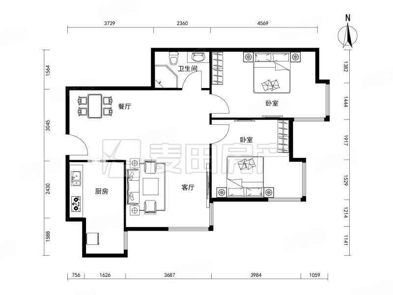 四方景园(五区)2室1厅1卫91.15㎡东南476万