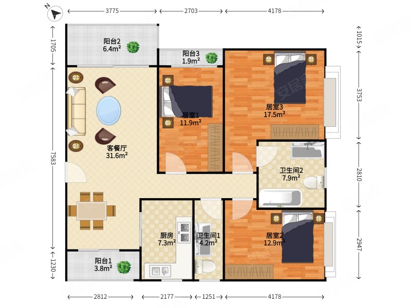 省级同福中路 ,南北双阳台南北,2012年建成次新楼盘,君华天汇二手房