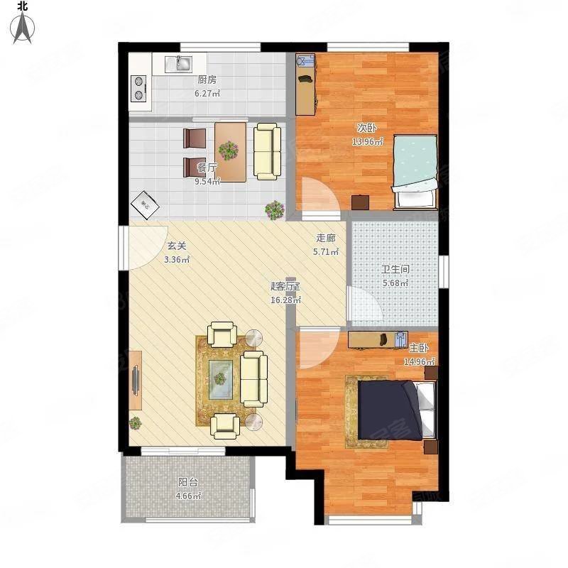 滨东华府A区2室1厅1卫85㎡东西18.8万