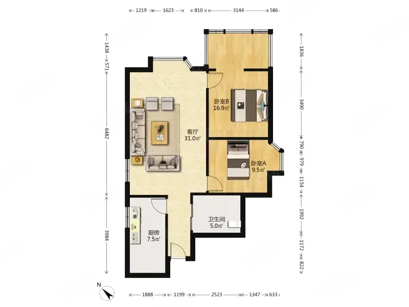 绿杨新村2室2厅1卫86.8㎡南112万