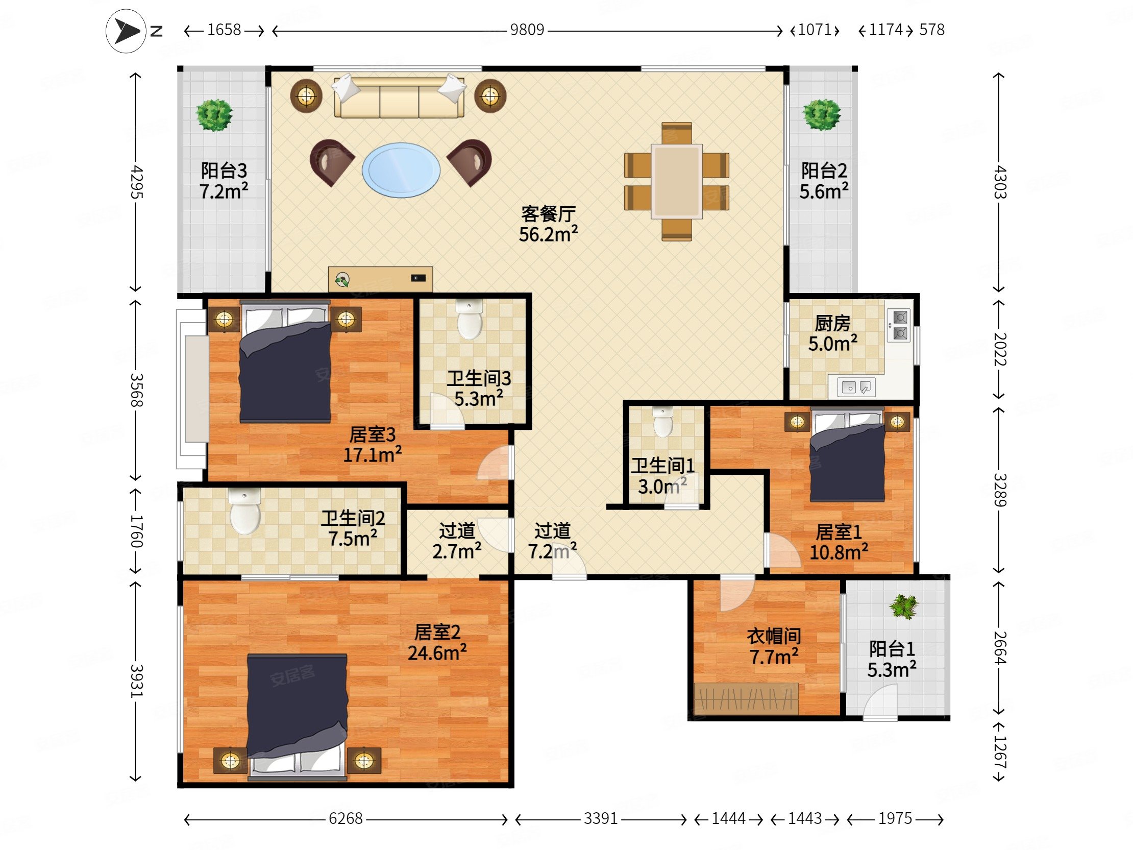 前海时代3室2厅3卫181.95㎡南北0万