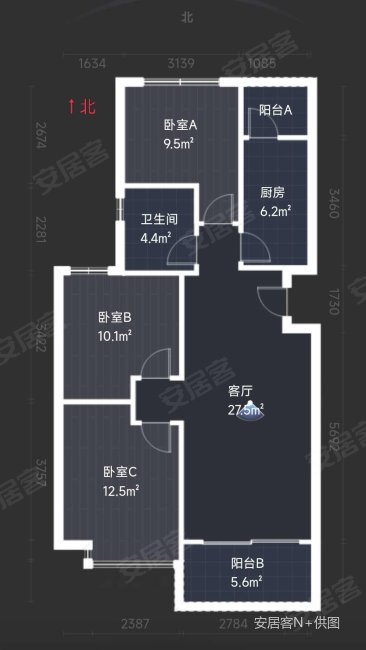 恒大国际城3室2厅1卫108.39㎡南136万