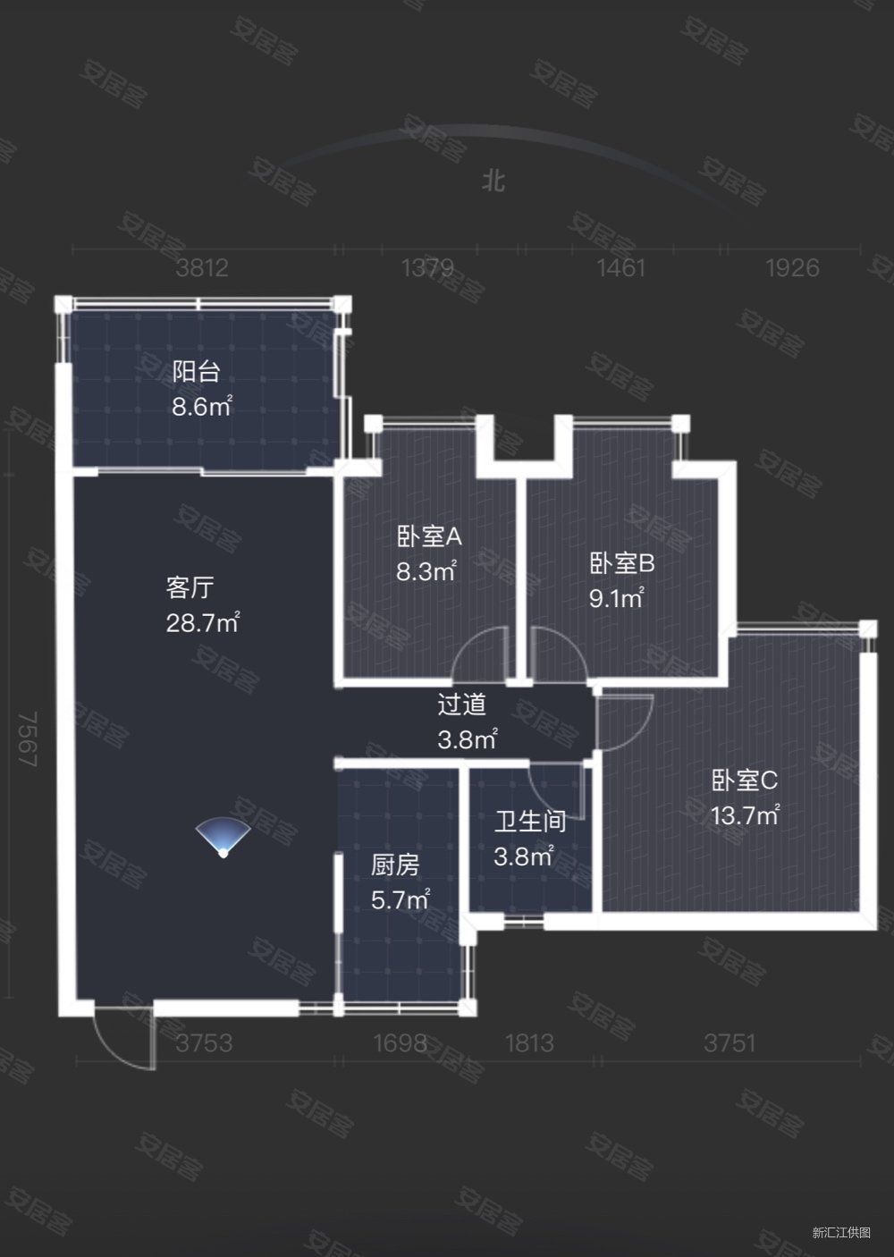 绿庭雅苑3室2厅2卫88㎡南北180万