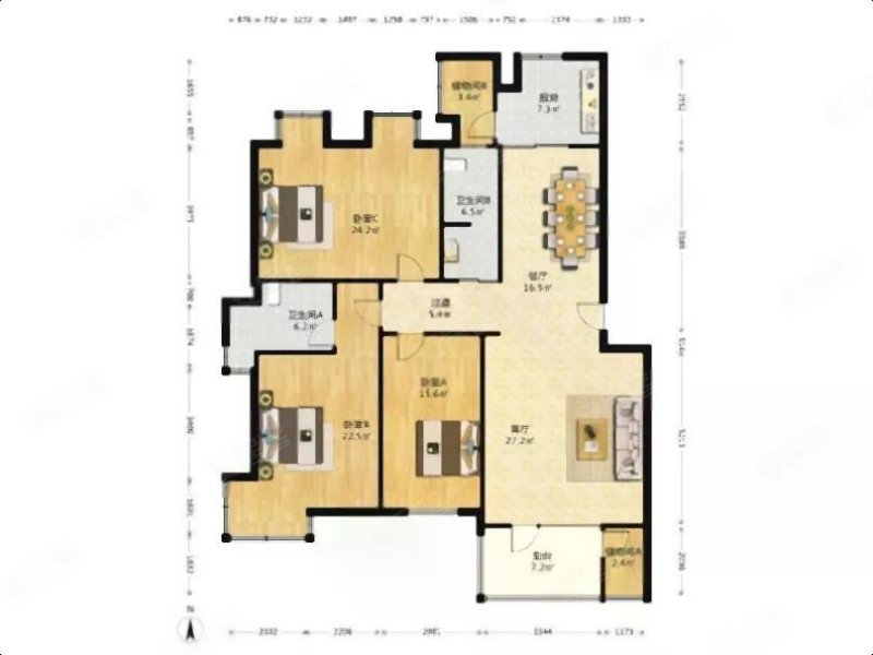 香榭丽舍3室2厅2卫165.48㎡南北135万