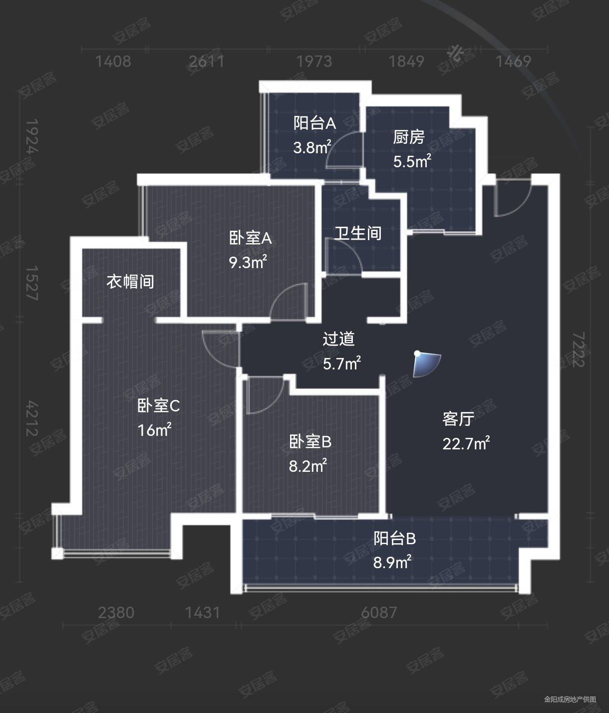 保利锦江里3室2厅1卫104.72㎡南北280万