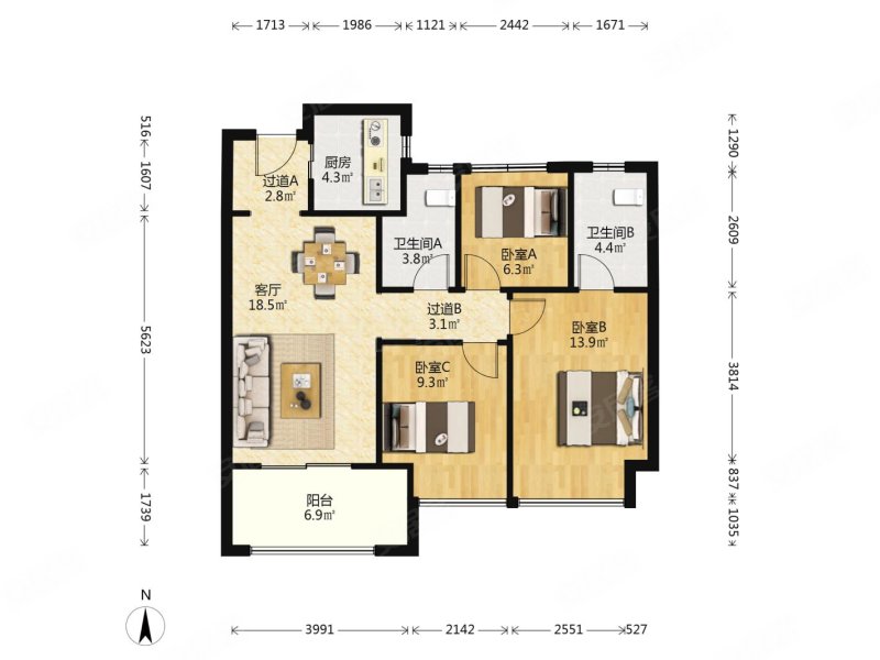 精装交付,交通便利.,荣安翡翠半岛二手房,205万,3室2厅,2卫,89.