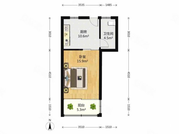 泗塘四村1室1厅1卫39.69㎡南157万