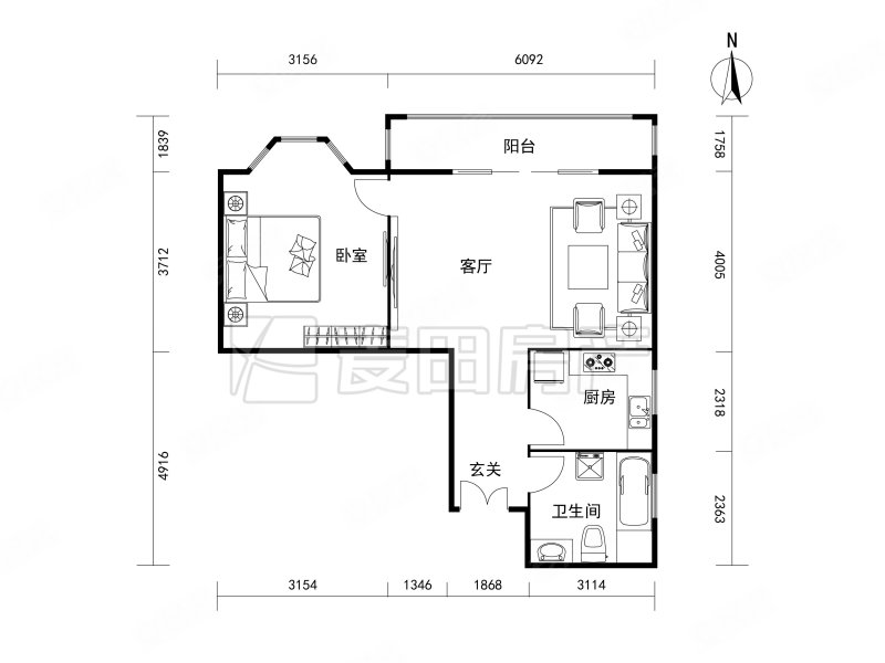 东区国际公寓1室1厅1卫82.29㎡北527万