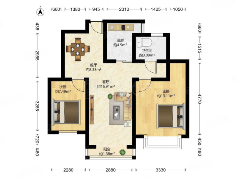 金地仰山2室2厅1卫89.12㎡南420万