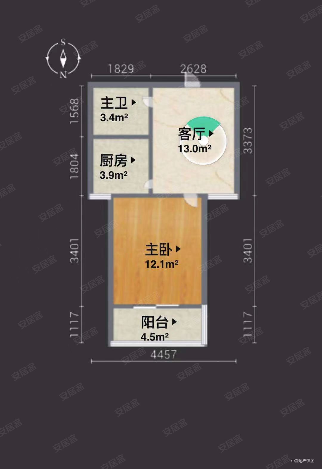 香江生态丽景(B区)1室1厅1卫43.84㎡南北52万
