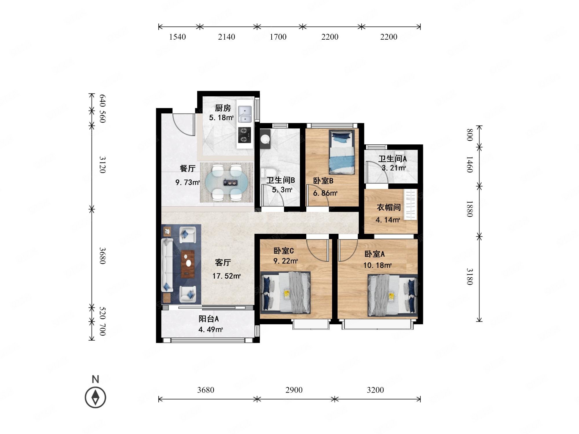 申花  金茂悦  3室  2厅