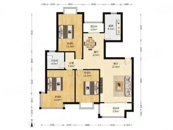 状元府3室2厅1卫108㎡南北72万