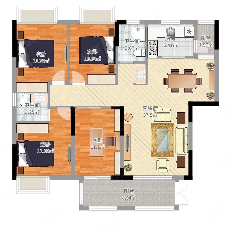 万瑞嘉苑大户型南北通透采光好