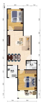 桃苑2区2室2厅1卫90.1㎡南北67.5万