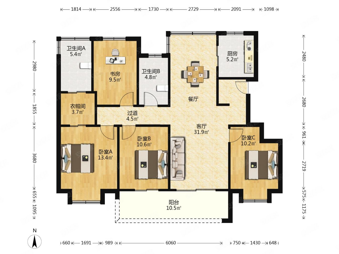 熙润华府 洋房 四开间朝南 户型方正 得房率高
