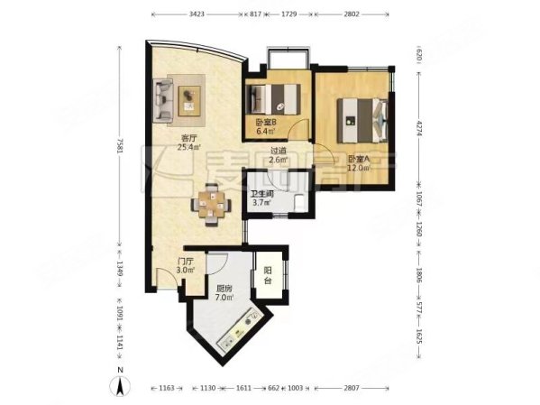 朝阳园2室2厅1卫95.71㎡东北579万