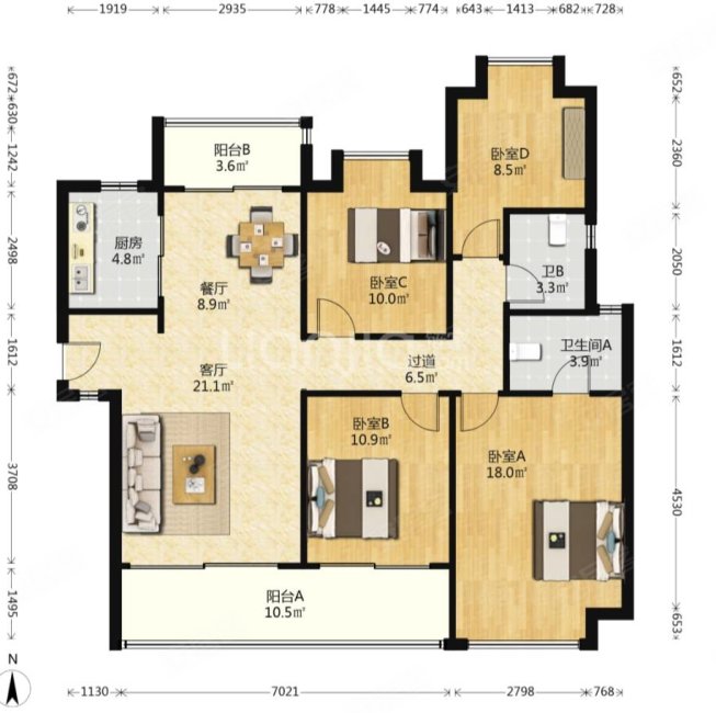 滨江府19134室2厅2卫143.05㎡南北253万